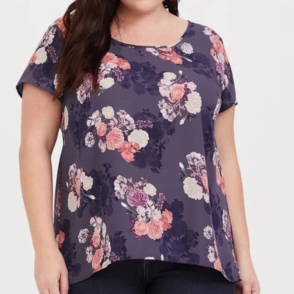 Torrid Purple Floral Short Sleeve Top